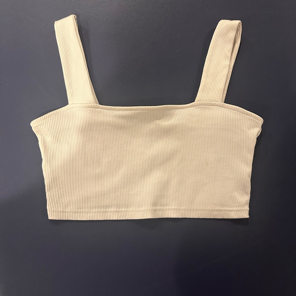 Cream Ribbed Cropped Tank